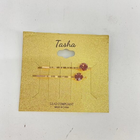 Tasha Purple Clear Pink  Two Set Bobby Pin Jewel New - Picture 1 of 2
